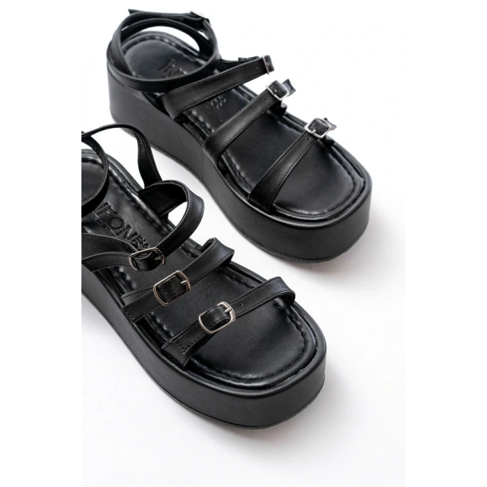 861-1222 Siyah Tokalı Bilekten Bağlamalı Dolgu Kadın Sandalet