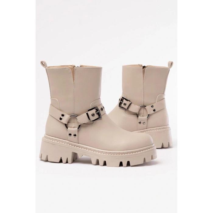 868-2015 Bej Fermuarlı Günlük Kadın Bot