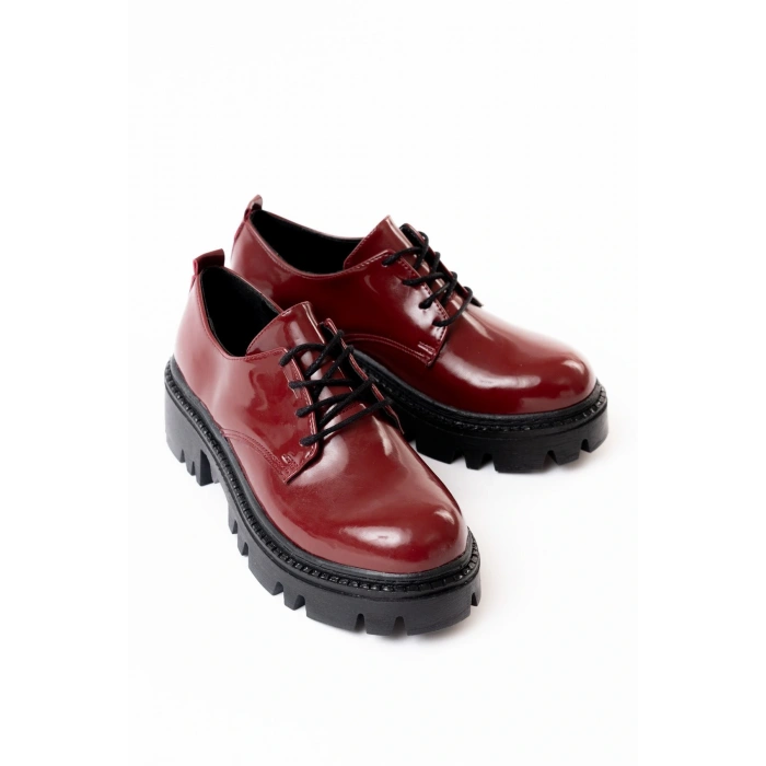 868-754 Bordo Rugan Bağcıklı Günlük Yüksek Tabanlı Loafer Ayakkabı