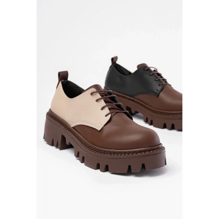 868-754 Kahverengi Garni Bağcıklı Günlük Yüksek Tabanlı Loafer Ayakkabı