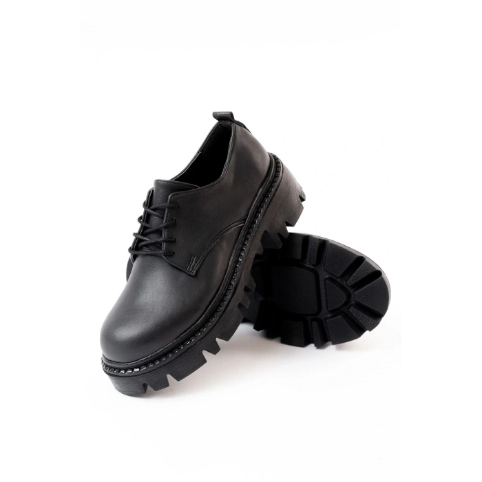 868-754 Siyah Bağcıklı Günlük Yüksek Tabanlı Loafer Ayakkabı