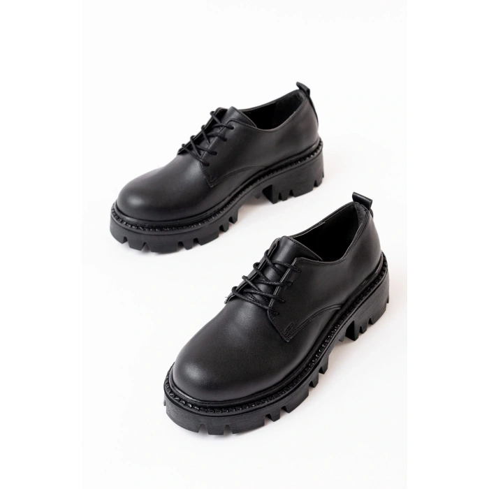 868-754 Siyah Bağcıklı Günlük Yüksek Tabanlı Loafer Ayakkabı