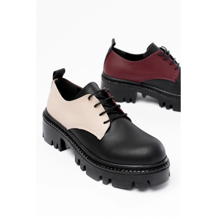 868-754 Siyah Garni Bağcıklı Günlük Yüksek Tabanlı Loafer Ayakkabı