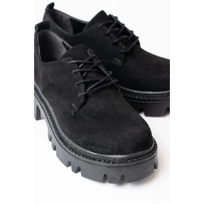 868-754 Siyah Süet Bağcıklı Günlük Yüksek Tabanlı Loafer Ayakkabı