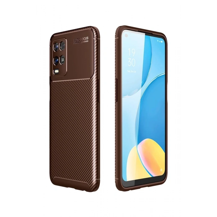 A54 4G Kılıf Auto Focus Karbon Kapak - Kahverengi