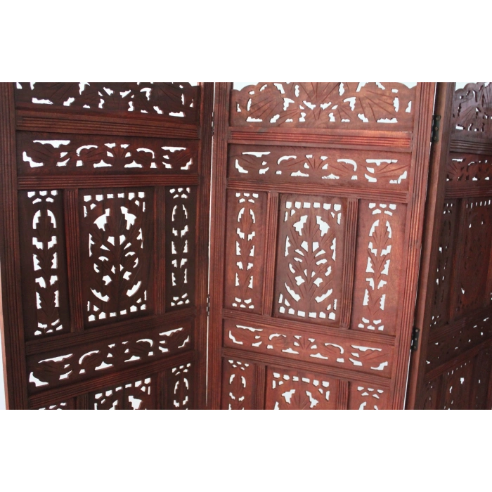 Ahşap Maun Rengi El Oyması Paravan