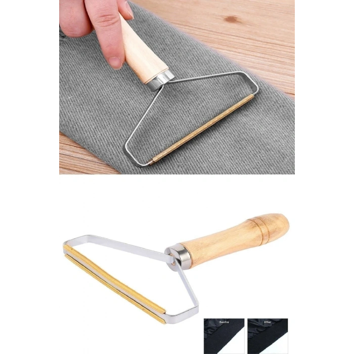Ahşap Saplı Metal Kazak - Elbise - Halı Tüyü Temizleme Çift Taraflı Tüy Tiftik Toparlayıcı