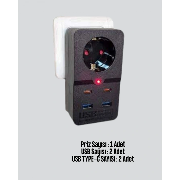 Akıllı Akım Dengelemeli Priz 2500W 4 USB Type C Çıkışlı