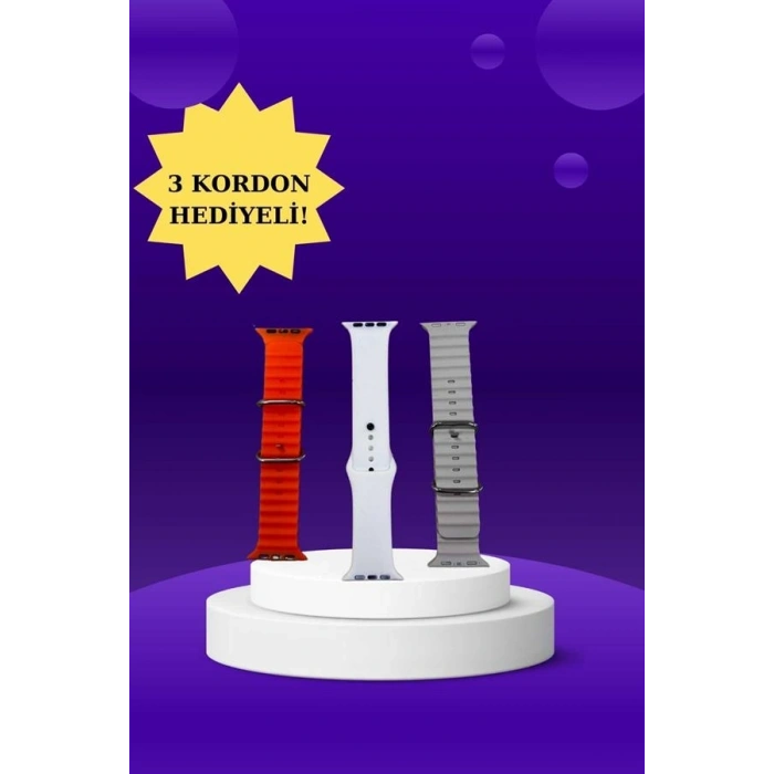 Akıllı Saat Arama Görüşme Bildirim Görme Uyku ve Sağlık Takibi Nabız Ölçer 3 Kordon Hediyeli