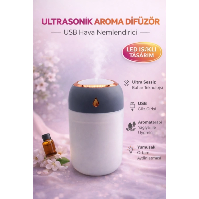 Alaska Ultrasonik Aroma Difüzör USB Hava Nemlendirici Led Işıklı Buhar Makinesi