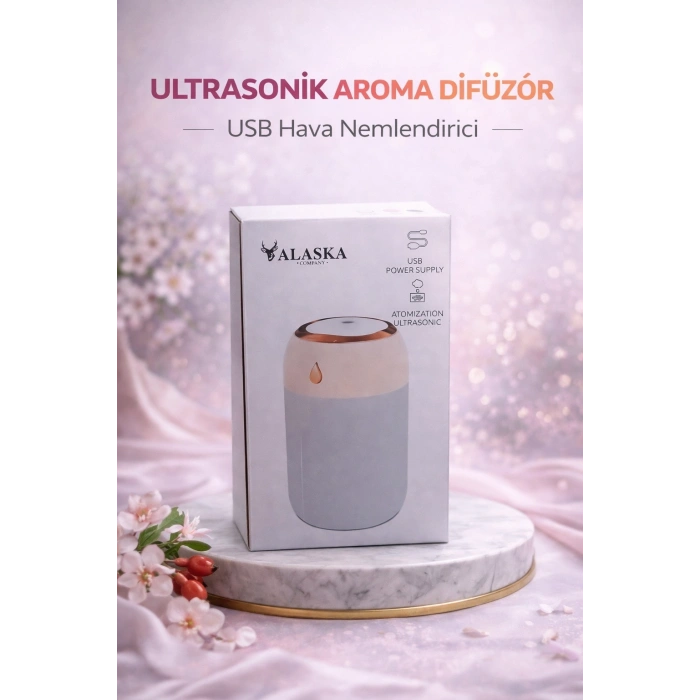 Alaska Ultrasonik Aroma Difüzör USB Hava Nemlendirici Led Işıklı Buhar Makinesi