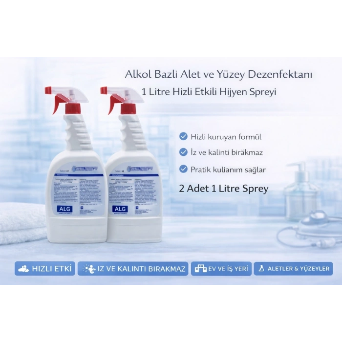 Alkol Bazlı Alet ve Yüzey Dezenfektanı 1 Litre Sprey 2 Adet