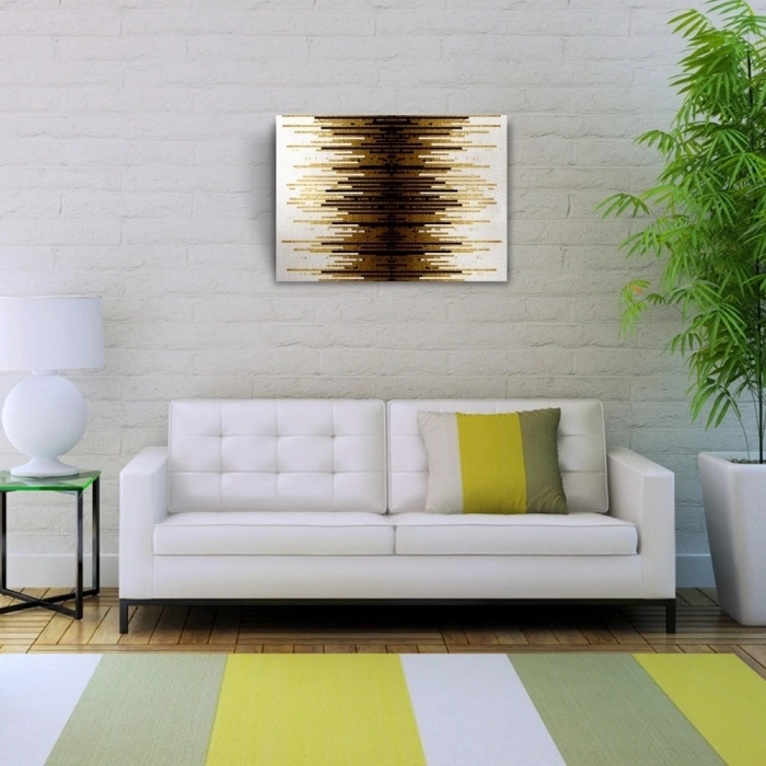 Altın Rengi, Siyah ve Beyaz Çizgili Desen Kanvas Tablo 50 x 70