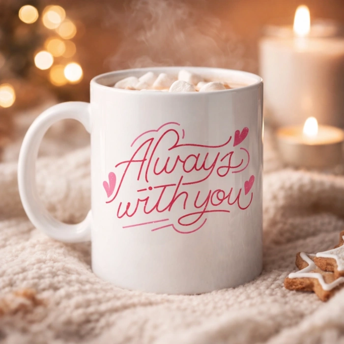 Always With You Yazılı Porselen Kupa Model 19 – Romantik Tasarım - Sevgiliye Arkadaşa Özel Hediye Kupası