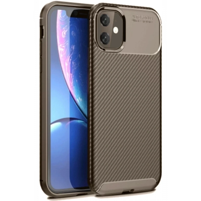 Apple iPhone 11 Kılıf Auto Focus Karbon Kapak - Kahverengi