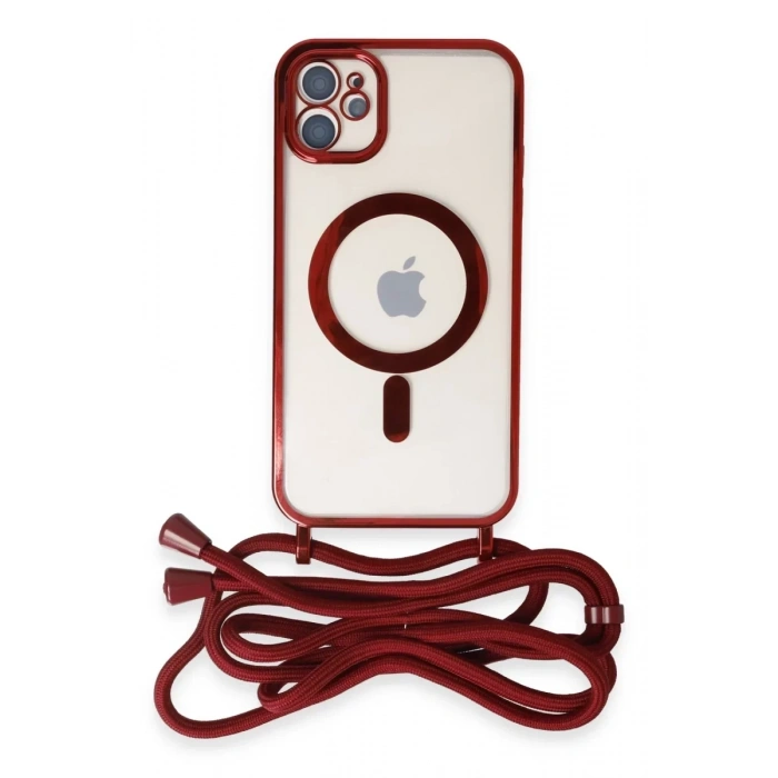 Apple iPhone 11 Kılıf Divo Lazer Askılı Magsafe Kapak - Kırmızı