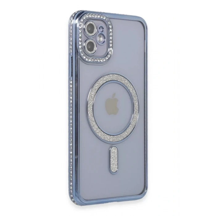 Apple iPhone 11 Kılıf Joke Simli Magneticsafe Kılıf - Mavi
