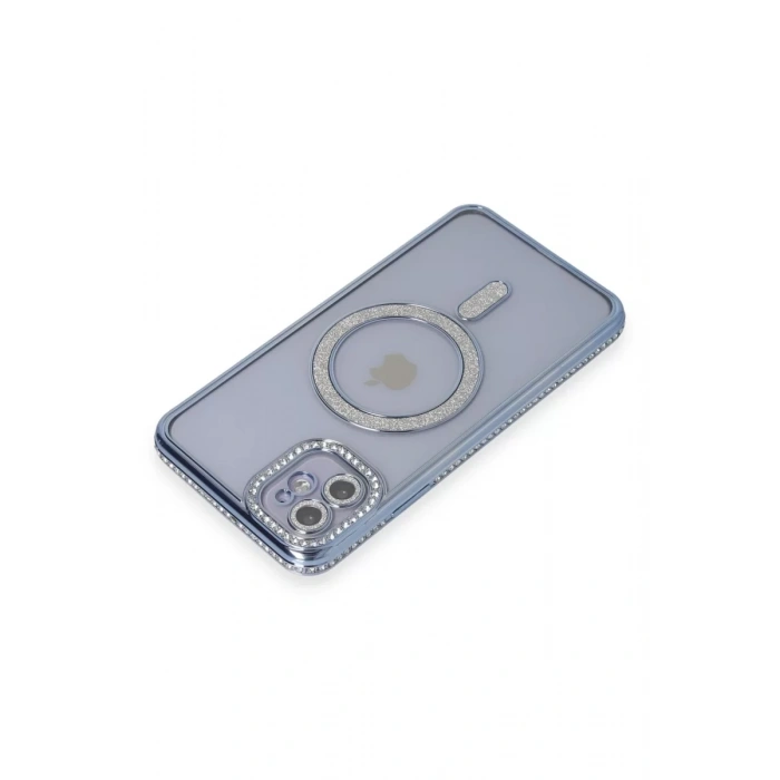 Apple iPhone 11 Kılıf Joke Simli Magneticsafe Kılıf - Mavi