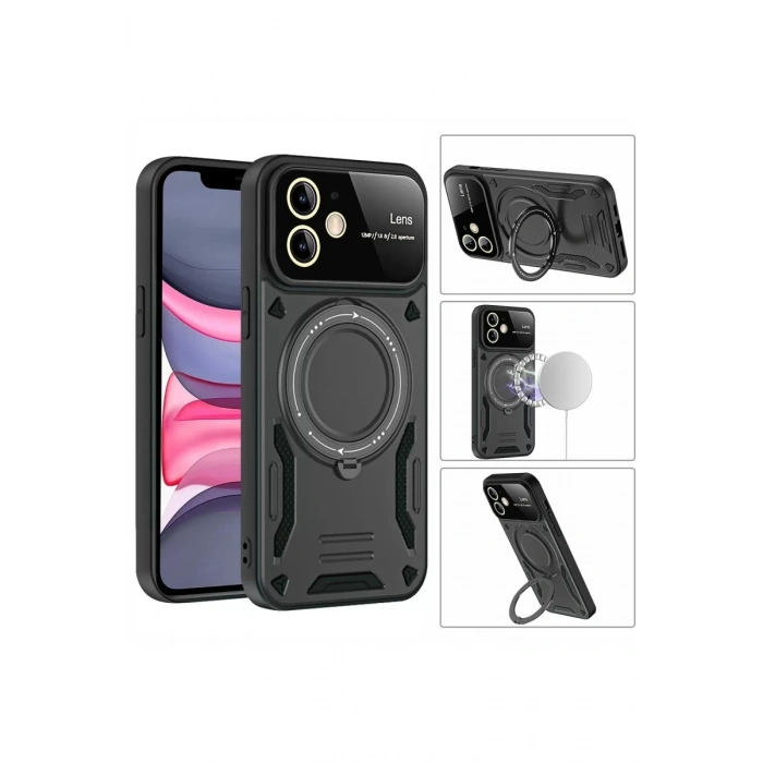 Apple iPhone 11 Kılıf Joy Lens Standlı Kapak - Kırmızı