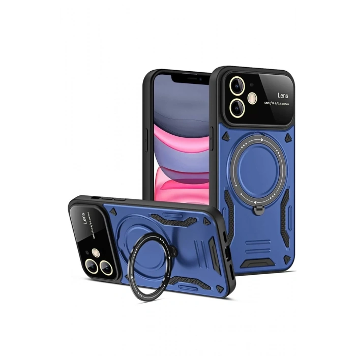 Apple iPhone 11 Kılıf Joy Lens Standlı Kapak - Lacivert