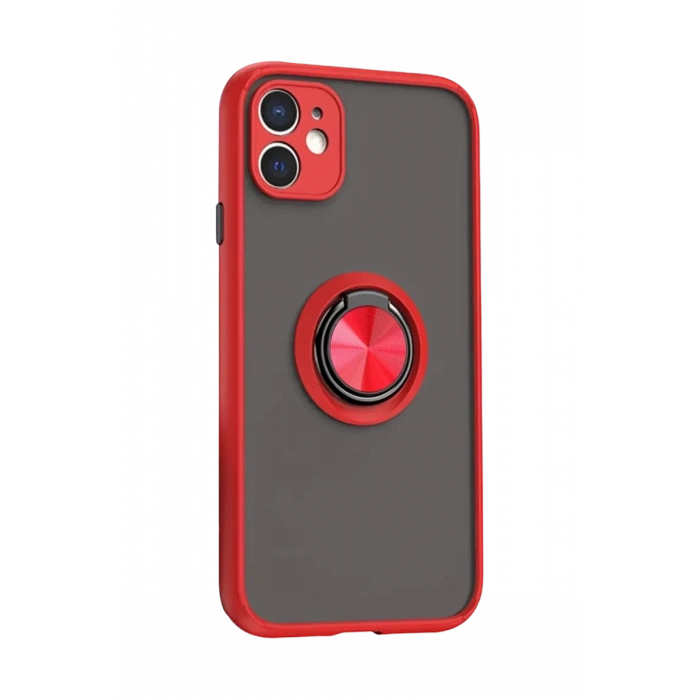 Apple iPhone 11 Kılıf Montreal Yüzüklü Silikon Kapak - Kırmızı