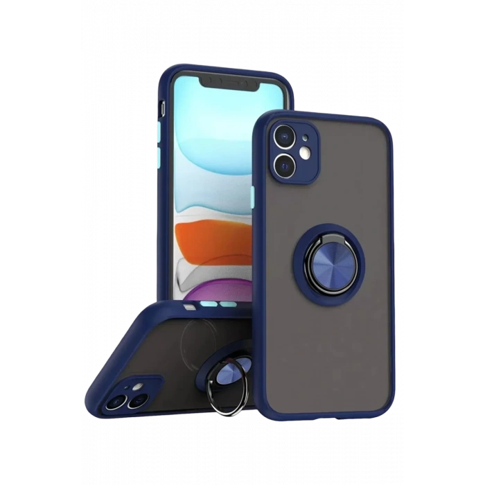 Apple iPhone 11 Kılıf Montreal Yüzüklü Silikon Kapak - Lacivert