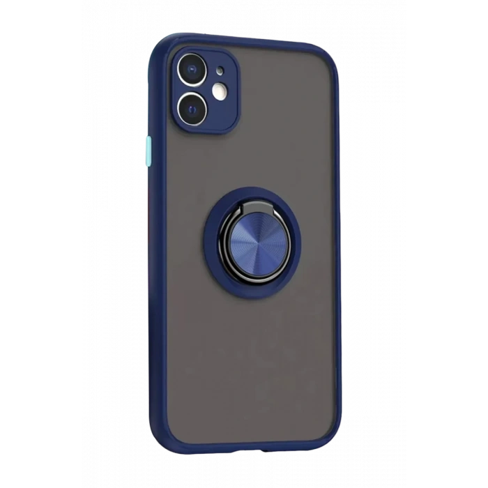 Apple iPhone 11 Kılıf Montreal Yüzüklü Silikon Kapak - Lacivert