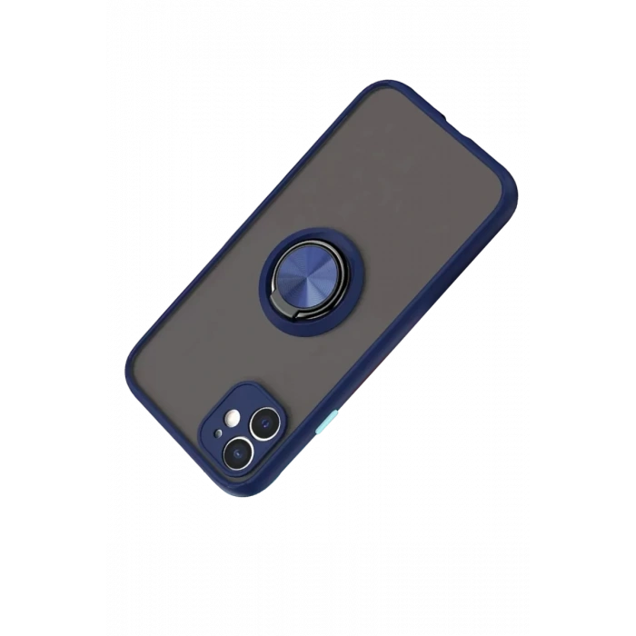 Apple iPhone 11 Kılıf Montreal Yüzüklü Silikon Kapak - Lacivert