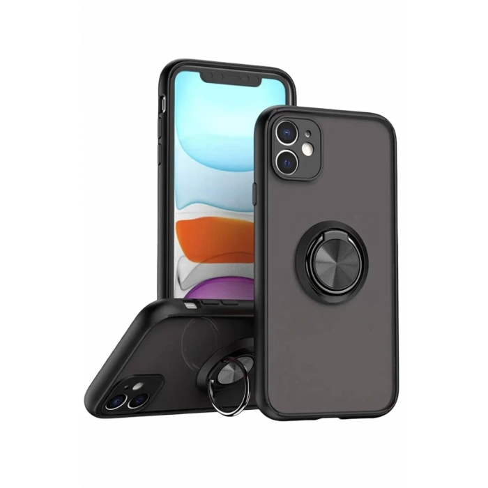 Apple iPhone 11 Kılıf Montreal Yüzüklü Silikon Kapak - Siyah