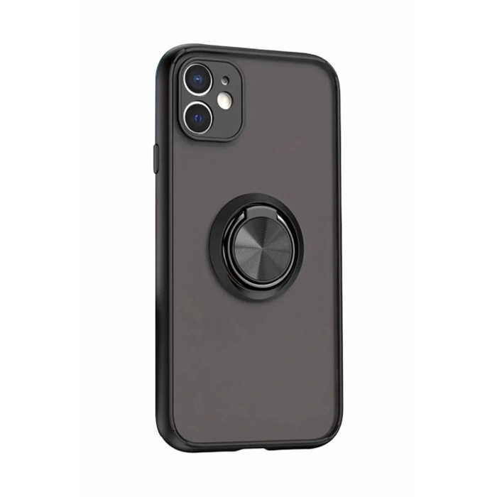 Apple iPhone 11 Kılıf Montreal Yüzüklü Silikon Kapak - Siyah