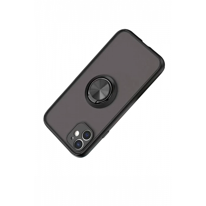Apple iPhone 11 Kılıf Montreal Yüzüklü Silikon Kapak - Siyah