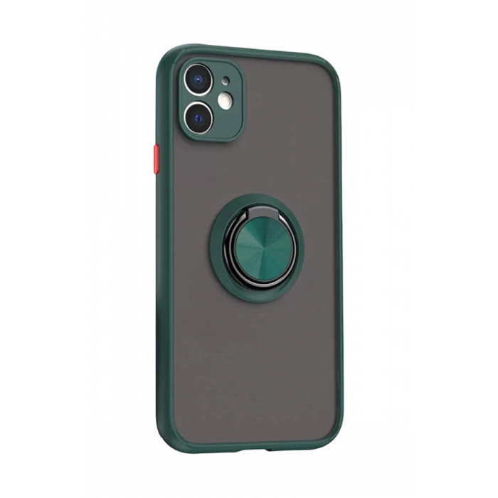 Apple iPhone 11 Kılıf Montreal Yüzüklü Silikon Kapak - Yeşil