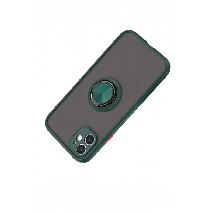 Apple iPhone 11 Kılıf Montreal Yüzüklü Silikon Kapak - Yeşil
