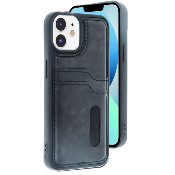 Apple iPhone 11 Kılıf Sara Kartvizitli Deri Kılıf - Siyah