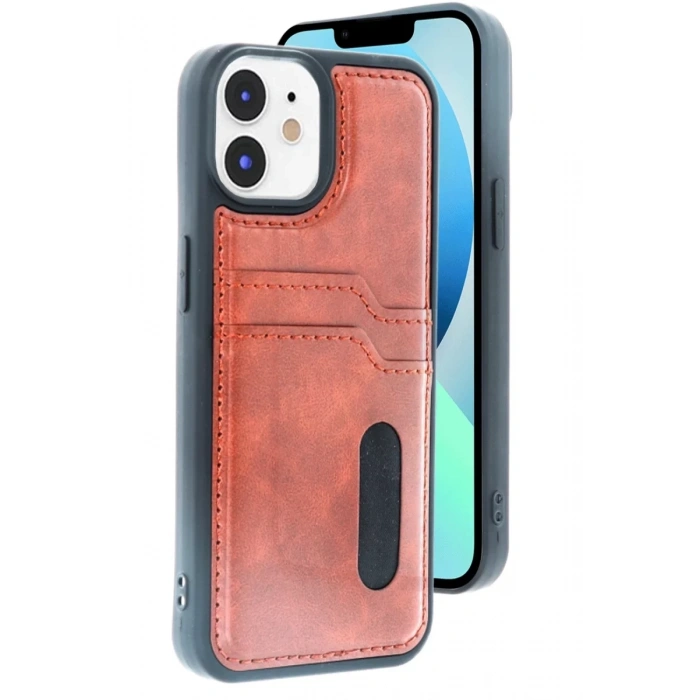 Apple iPhone 11 Kılıf Sara Kartvizitli Deri Kılıf - Taba