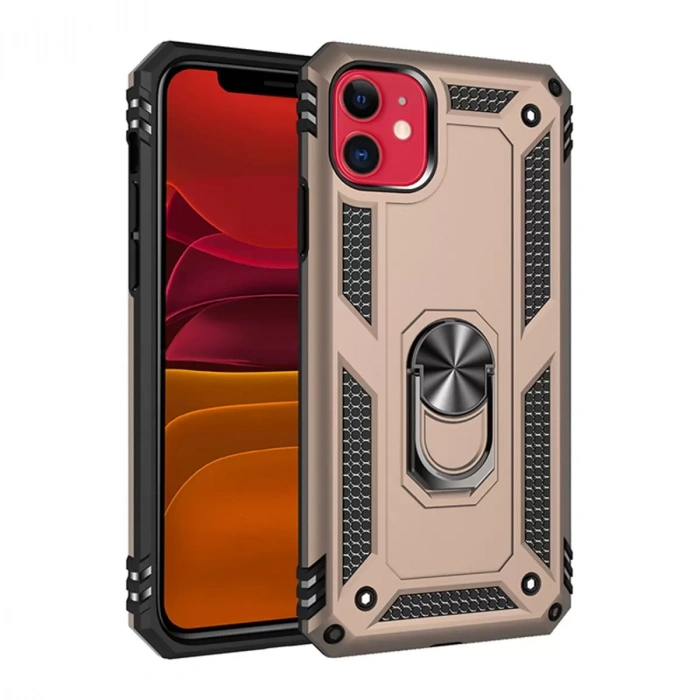Apple iPhone 11 Kılıf Sofya Yüzüklü Silikon Kapak - Gold