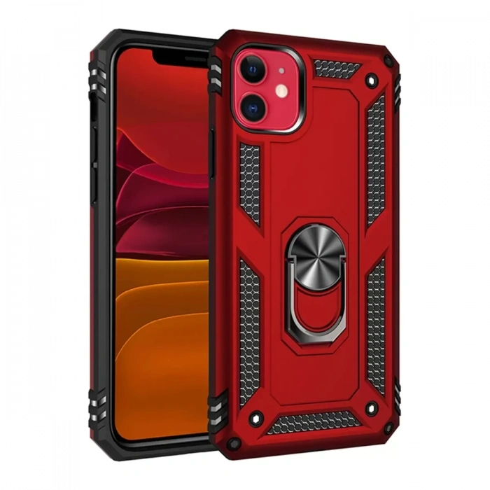 Apple iPhone 11 Kılıf Sofya Yüzüklü Silikon Kapak - Kırmızı