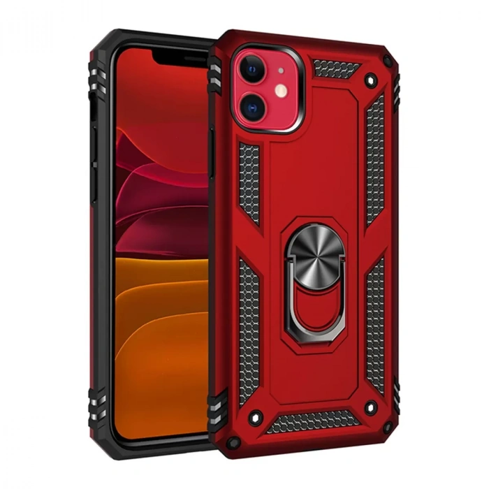 Apple iPhone 11 Kılıf Sofya Yüzüklü Silikon Kapak - Kırmızı