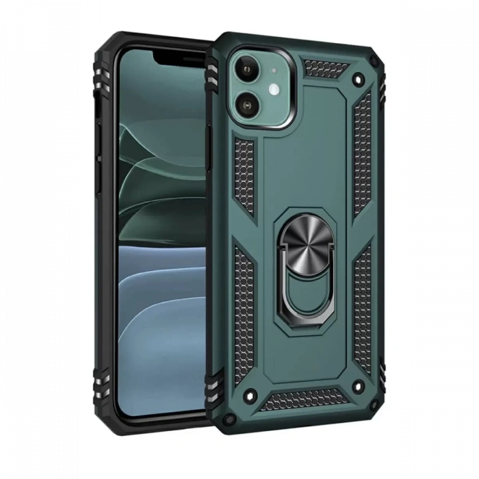 Apple iPhone 11 Kılıf Sofya Yüzüklü Silikon Kapak - Yeşil