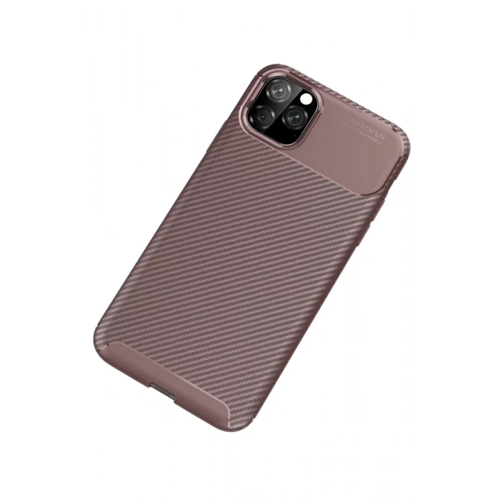 Apple iPhone 11 Pro Kılıf Auto Focus Karbon Kapak - Kahverengi