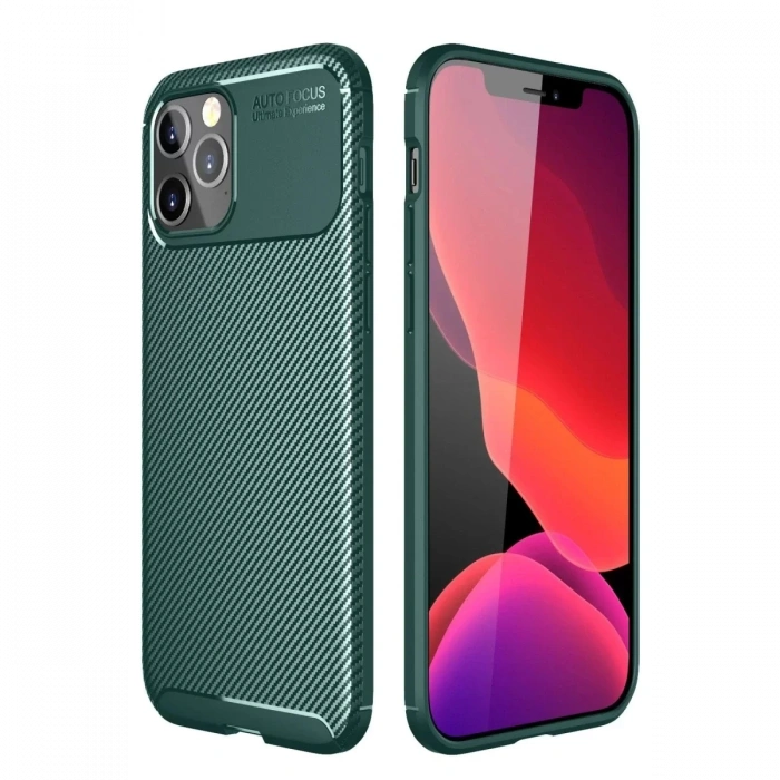 Apple iPhone 11 Pro Kılıf Auto Focus Karbon Kapak - Yeşil