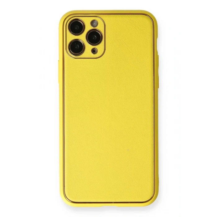 Apple iPhone 11 Pro Kılıf Coco Deri Silikon Kapak - Sarı