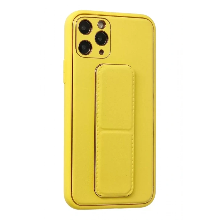 Apple iPhone 11 Pro Kılıf Coco Deri Standlı Kapak - Sarı