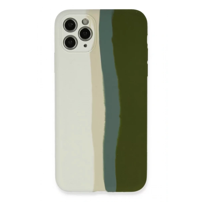 Apple iPhone 11 Pro Kılıf Ebruli Lansman Silikon - Beyaz-Yeşil