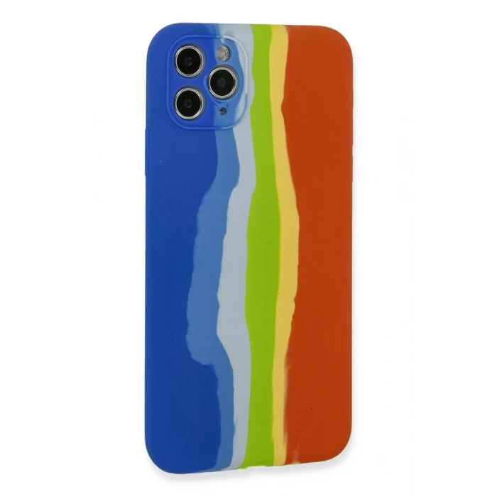 Apple iPhone 11 Pro Kılıf Ebruli Lansman Silikon - Mavi-Turuncu