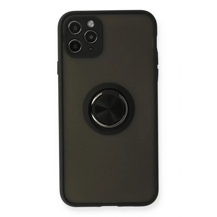 Apple iPhone 11 Pro Kılıf Montreal Yüzüklü Silikon Kapak - Siyah