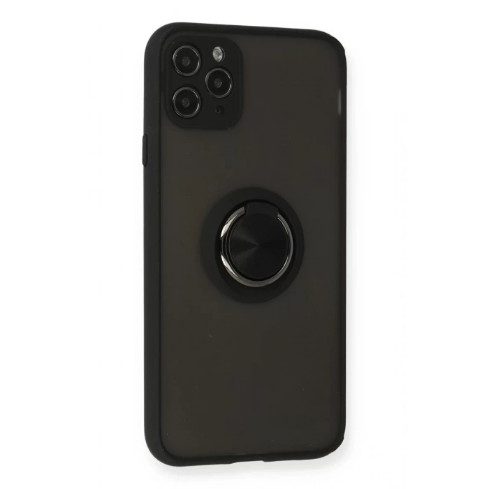 Apple iPhone 11 Pro Kılıf Montreal Yüzüklü Silikon Kapak - Siyah