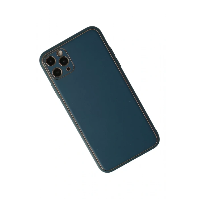 Apple iPhone 11 Pro Max Kılıf Coco Deri Silikon Kapak - Mavi