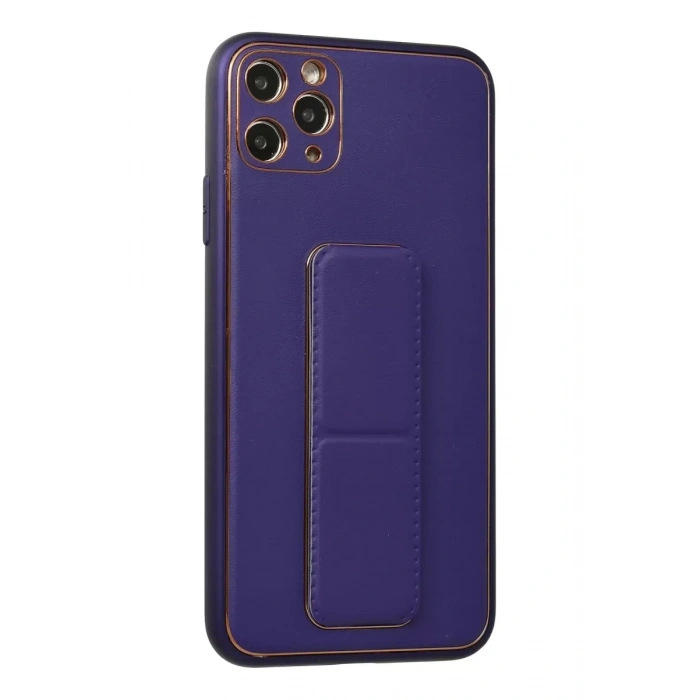 Apple iPhone 11 Pro Max Kılıf Coco Deri Standlı Kapak - Mor