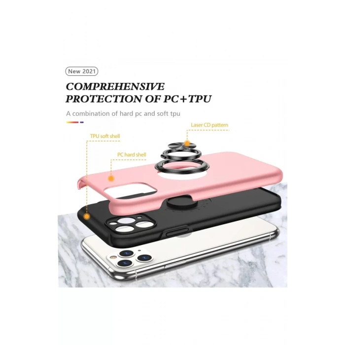 Apple iPhone 11 Pro Max Kılıf Elit Yüzüklü Kapak - Pembe